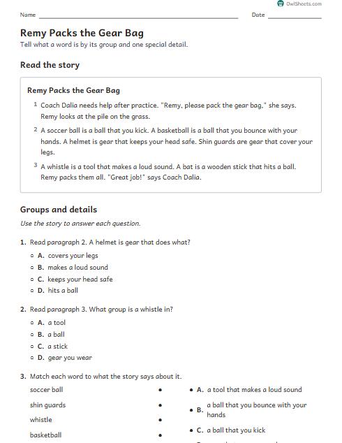 Remy Packs the Gear Bag worksheet preview
