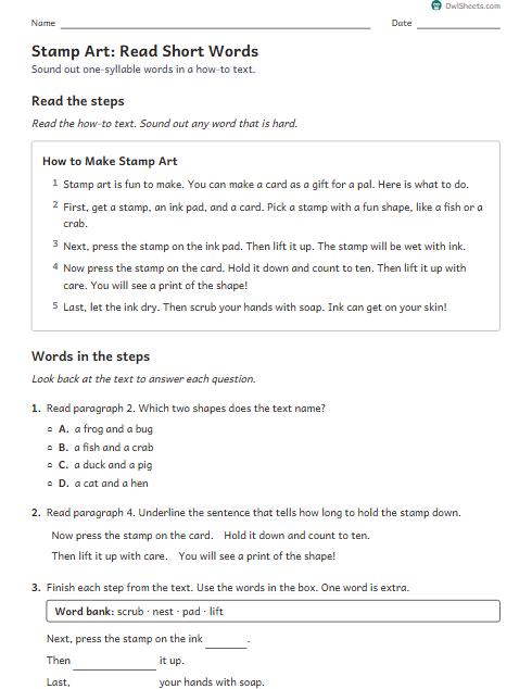Stamp Art: Read Short Words worksheet preview