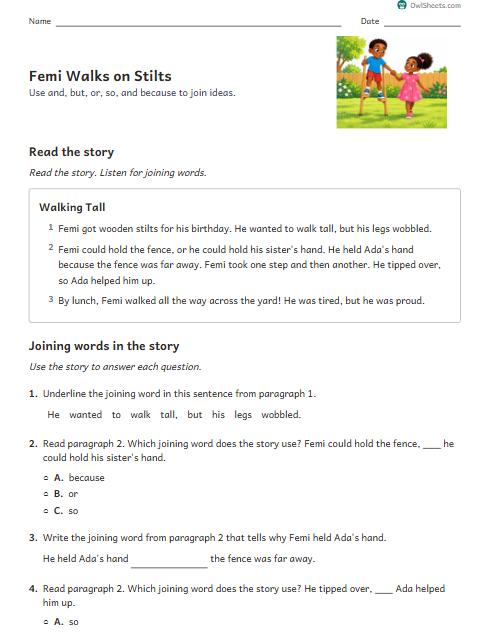 Femi Walks on Stilts worksheet preview