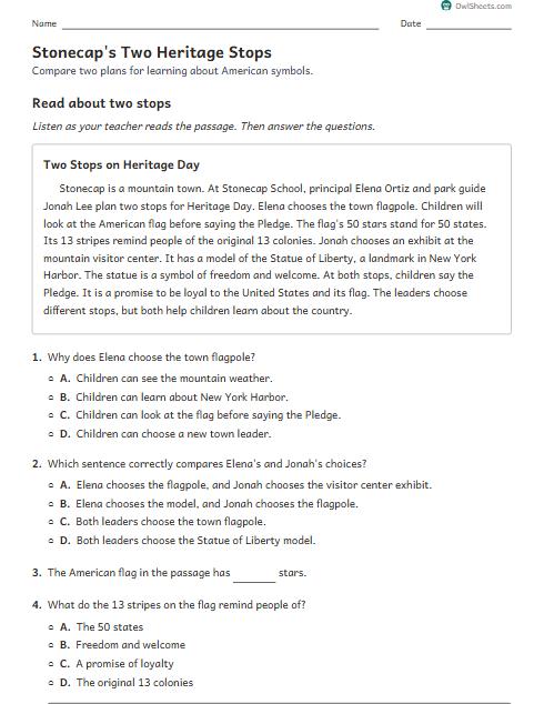 Stonecap's Two Heritage Stops worksheet preview