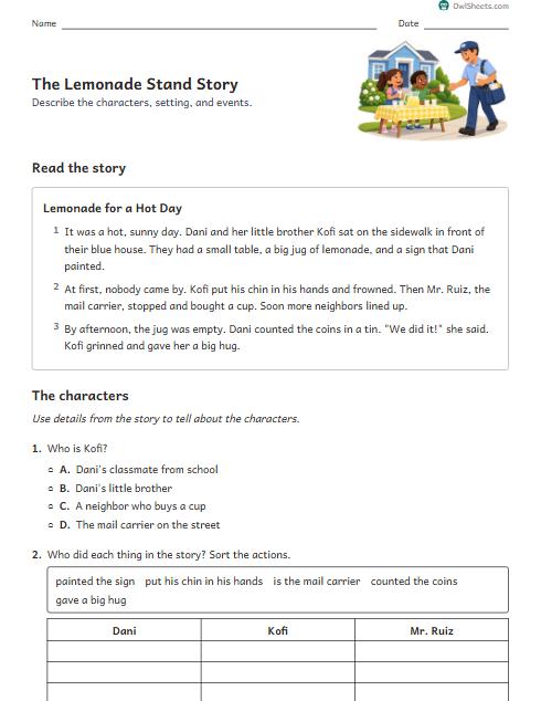 The Lemonade Stand Story worksheet preview
