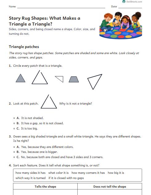 Story Rug Shapes: What Makes a Triangle a Triangle? worksheet preview