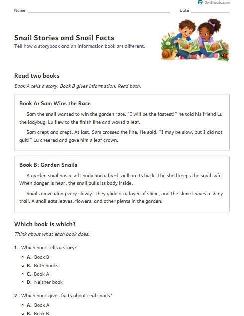 Snail Stories and Snail Facts worksheet preview