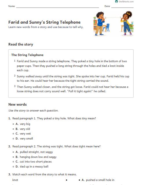 Farid and Sunny's String Telephone worksheet preview