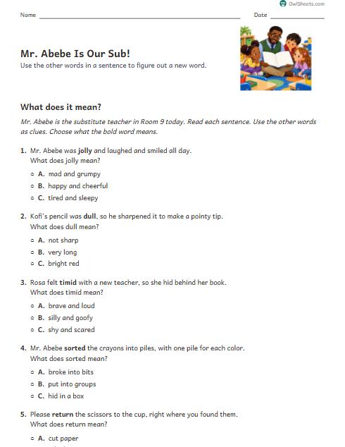 Mr. Abebe Is Our Sub! worksheet preview