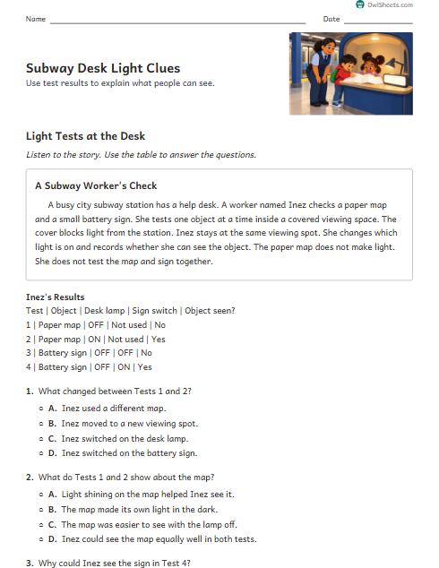 Subway Desk Light Clues worksheet preview