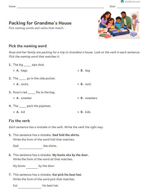 Packing for Grandma's House worksheet preview