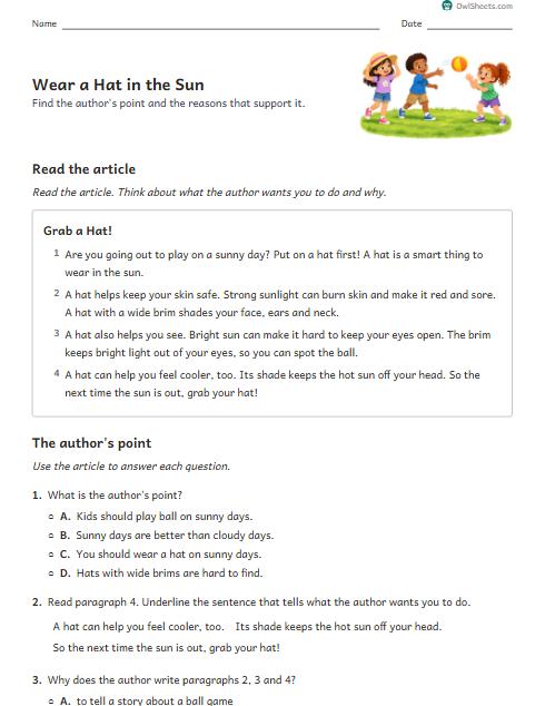 Wear a Hat in the Sun worksheet preview