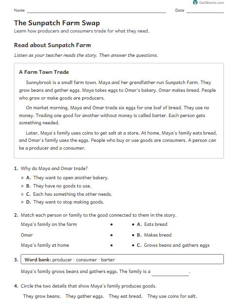 The Sunpatch Farm Swap worksheet preview