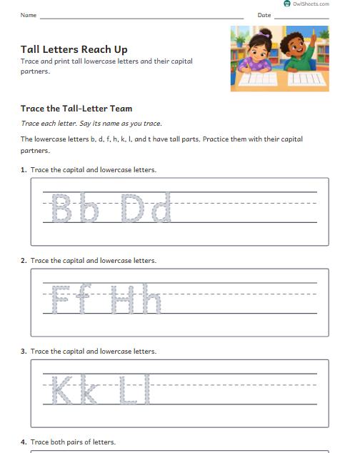 Tall Letters Reach Up worksheet preview
