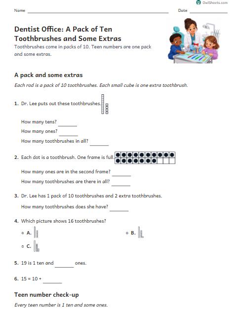 Dentist Office: A Pack of Ten Toothbrushes and Some Extras worksheet preview