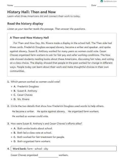 History Hall: Then and Now worksheet preview