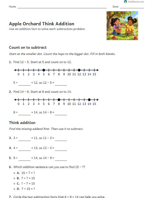 Apple Orchard Think Addition worksheet preview