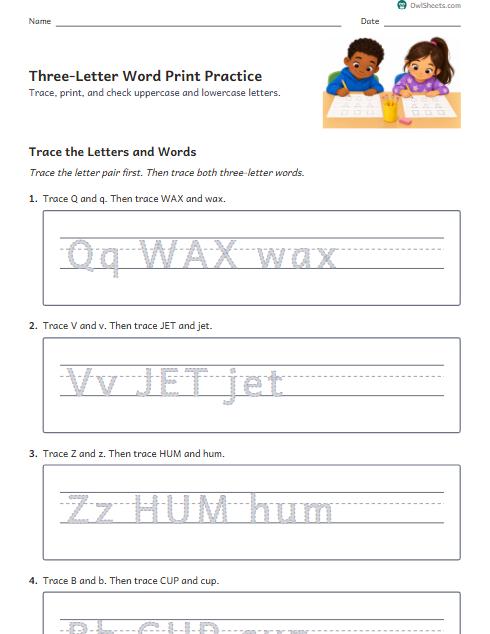 Three-Letter Word Print Practice worksheet preview