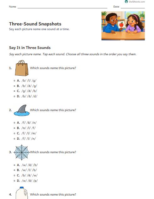 Three-Sound Snapshots worksheet preview