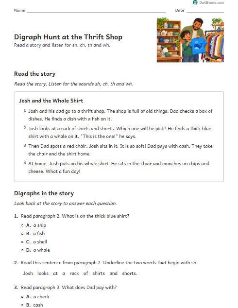Digraph Hunt at the Thrift Shop worksheet preview