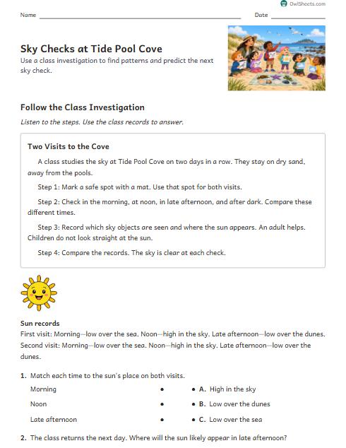 Sky Checks at Tide Pool Cove worksheet preview