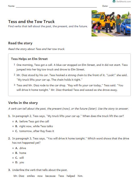 Tess and the Tow Truck worksheet preview