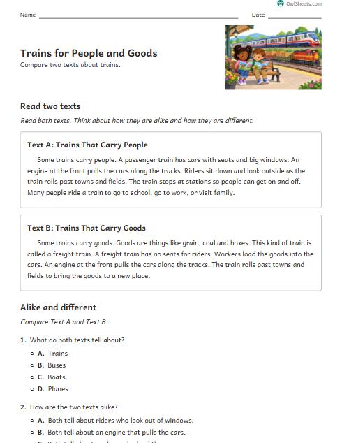 Trains for People and Goods worksheet preview