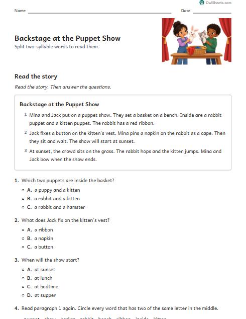 Backstage at the Puppet Show worksheet preview