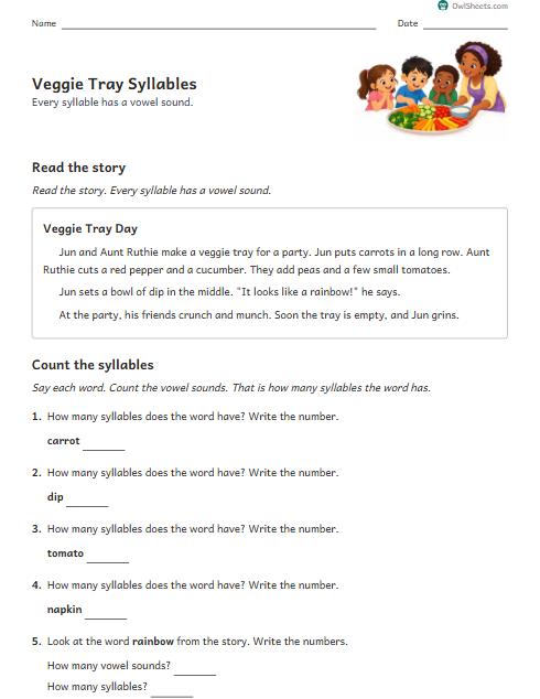 Veggie Tray Syllables worksheet preview