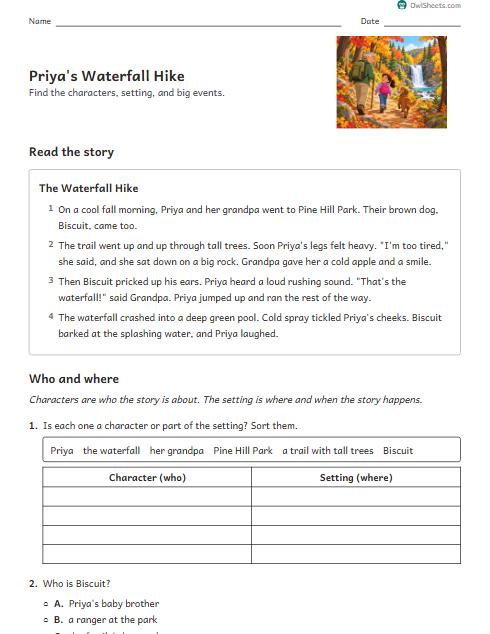 Priya's Waterfall Hike worksheet preview