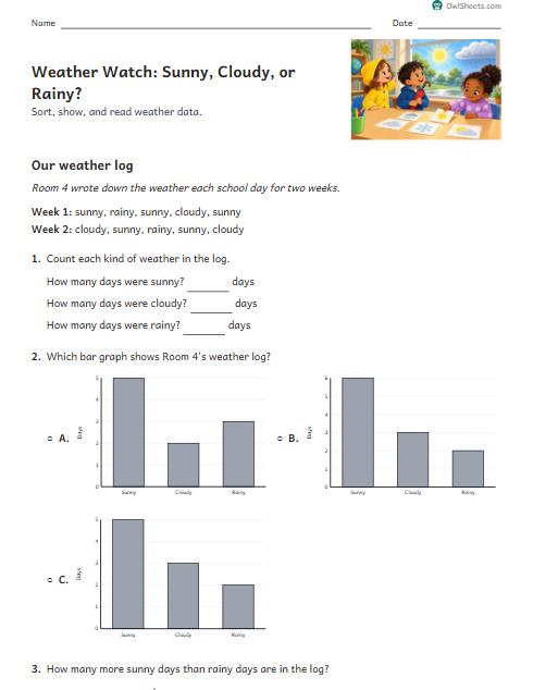Weather Watch: Sunny, Cloudy, or Rainy? worksheet preview