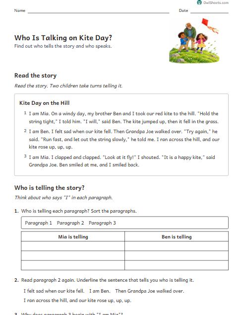 Who Is Talking on Kite Day? worksheet preview