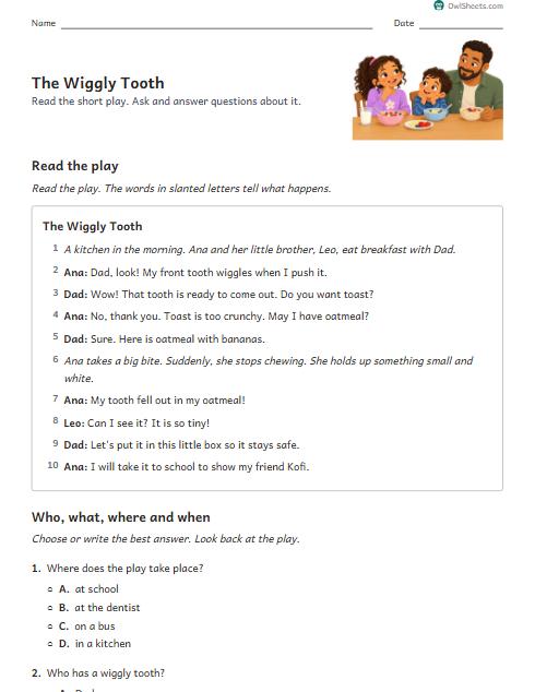 The Wiggly Tooth worksheet preview