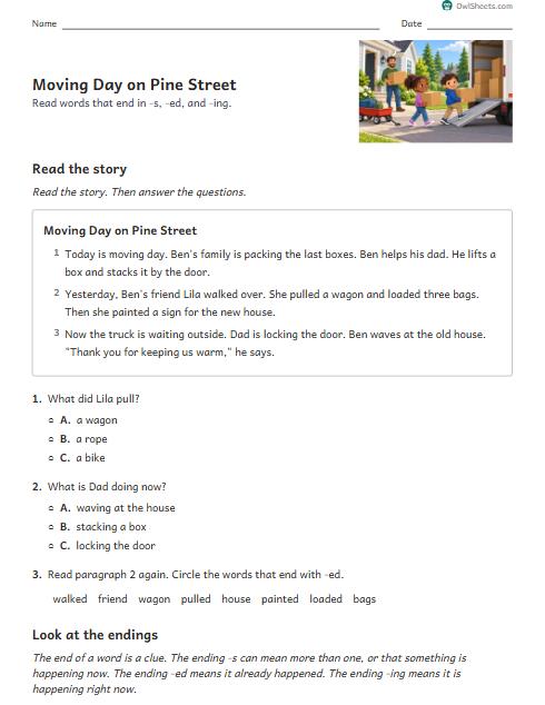 Moving Day on Pine Street worksheet preview