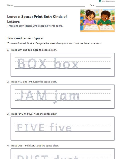 Leave a Space: Print Both Kinds of Letters worksheet preview