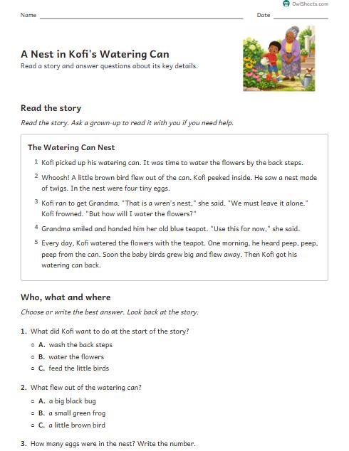 A Nest in Kofi's Watering Can worksheet preview