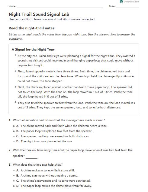 Night Trail Sound Signal Lab worksheet preview