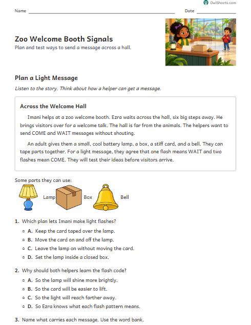 Zoo Welcome Booth Signals worksheet preview