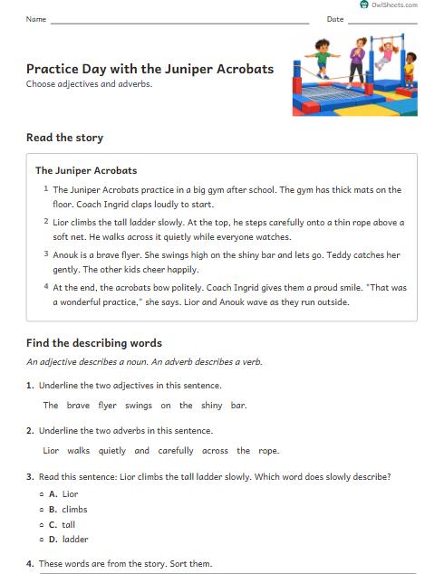 Practice Day with the Juniper Acrobats worksheet preview