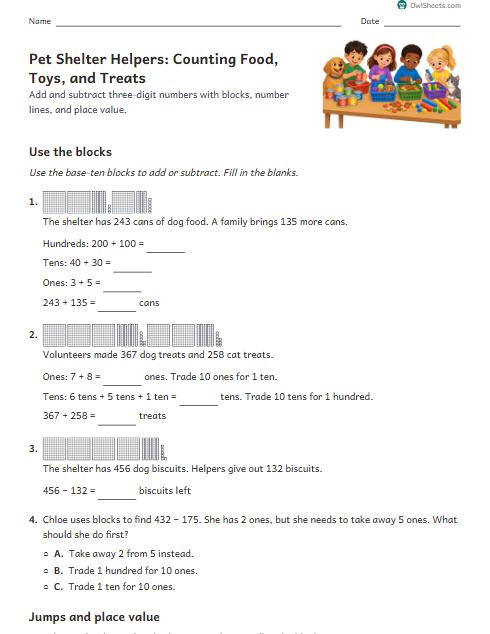 Pet Shelter Helpers: Counting Food, Toys, and Treats worksheet preview