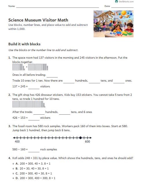 Science Museum Visitor Math worksheet preview