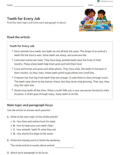 Teeth for Every Job worksheet preview
