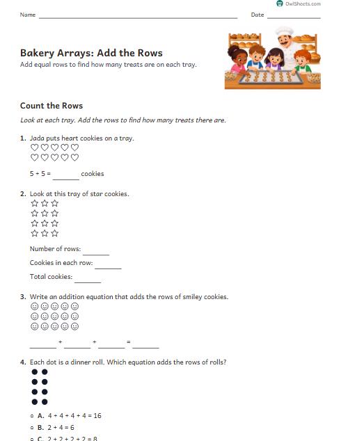 Bakery Arrays: Add the Rows worksheet preview