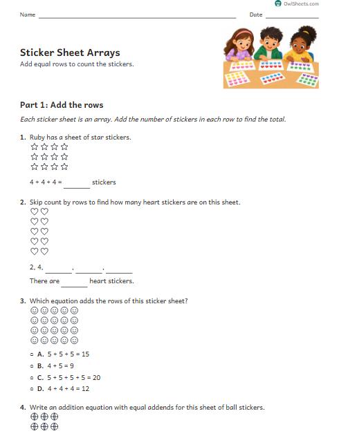 Sticker Sheet Arrays worksheet preview
