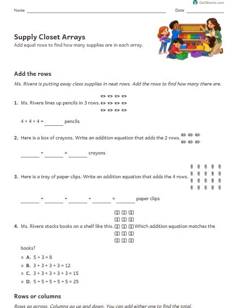 Supply Closet Arrays worksheet preview