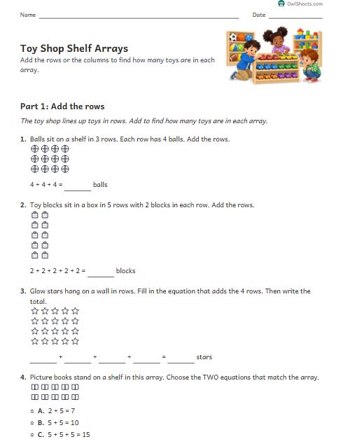 Toy Shop Shelf Arrays worksheet preview