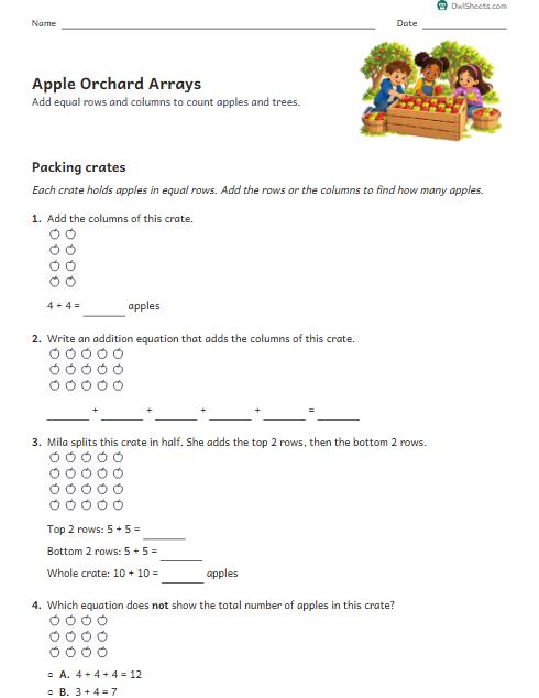 Apple Orchard Arrays worksheet preview