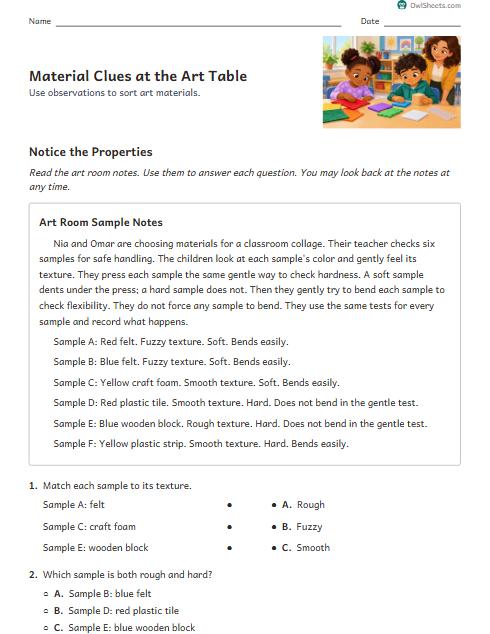 Material Clues at the Art Table worksheet preview