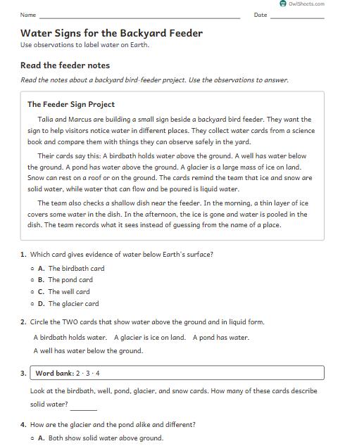 Water Signs for the Backyard Feeder worksheet preview