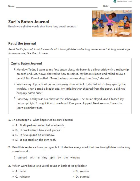 Zuri's Baton Journal worksheet preview