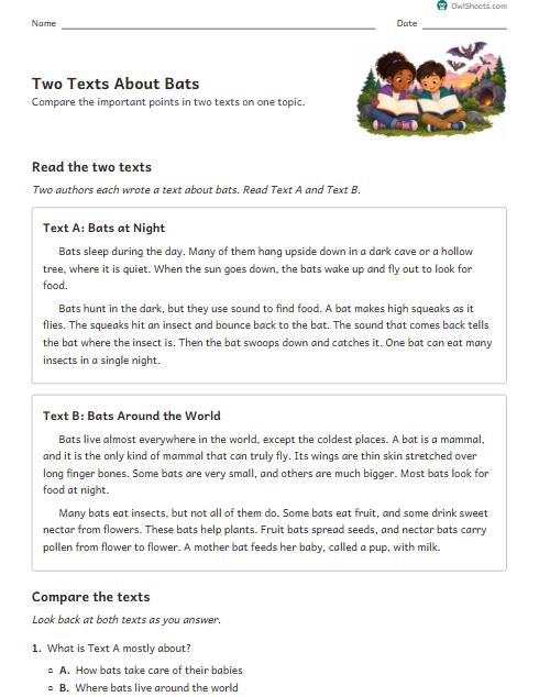 Two Texts About Bats worksheet preview