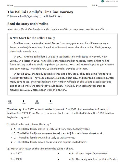 The Bellini Family's Timeline Journey worksheet preview