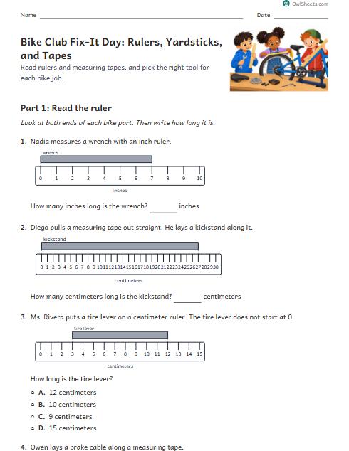 Bike Club Fix-It Day: Rulers, Yardsticks, and Tapes worksheet preview