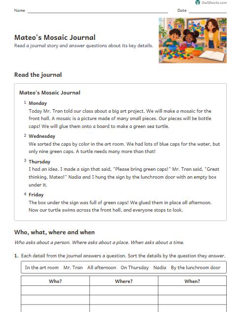 Mateo's Mosaic Journal worksheet preview